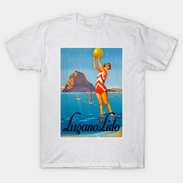 Vintage Travel Poster Switzerland Lugano Lido T-Shirt by vintagetreasure
